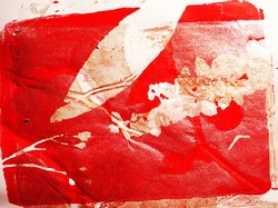 Red and white abstract artwork