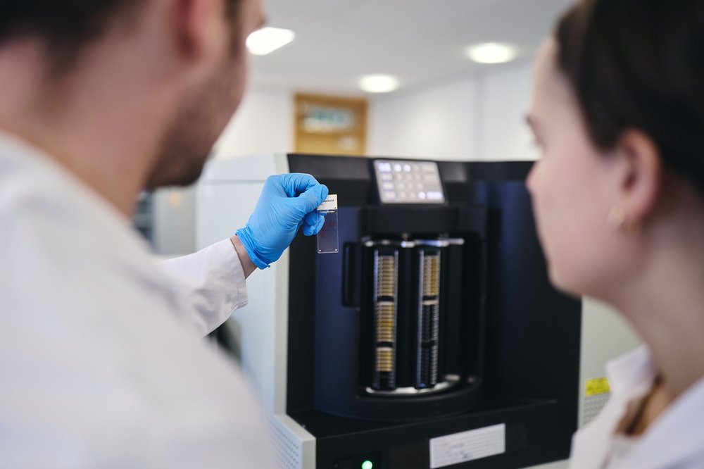 Scientists examining samples