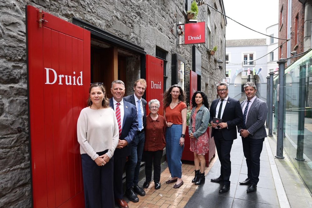 Druid theatre Galway standing by front entrance