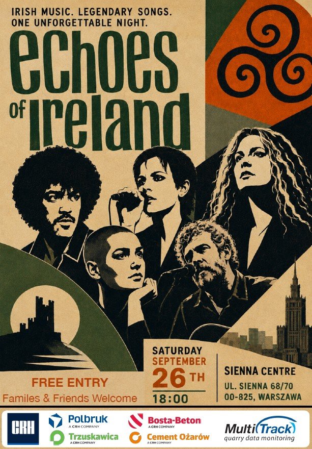 Poster advertising an Irish music event in Warsaw