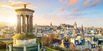 A view of Edinburgh from the castle, at sunrise.