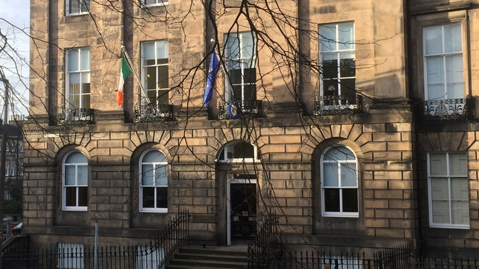 View of exterior of Consulate office building