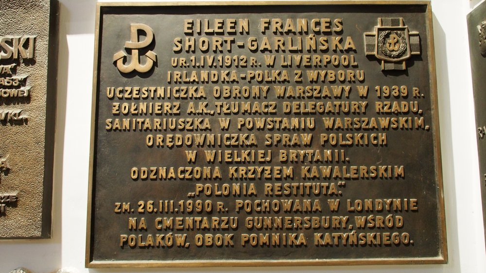 Plaque in Warsaw commemorating Eileen Frances Short-Garlinska