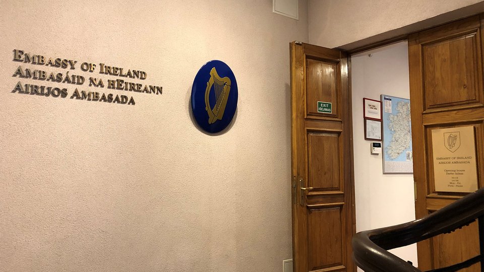 View of the signage in the lobby of the Embassy.