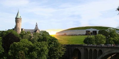 A combined image of the old ramparts of Luxembourg on one side and Newgrange on the other.