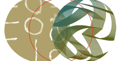 graphic of green and gold waves and incriptions