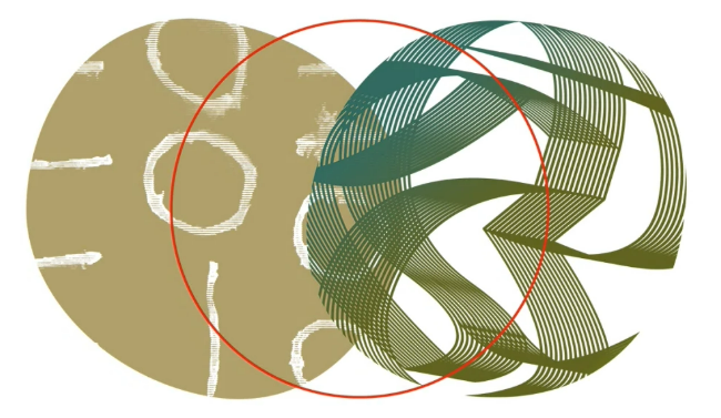 graphic of green and gold waves and incriptions