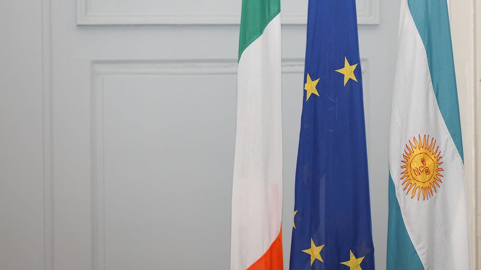 Irish, EU and Argentinian flags.