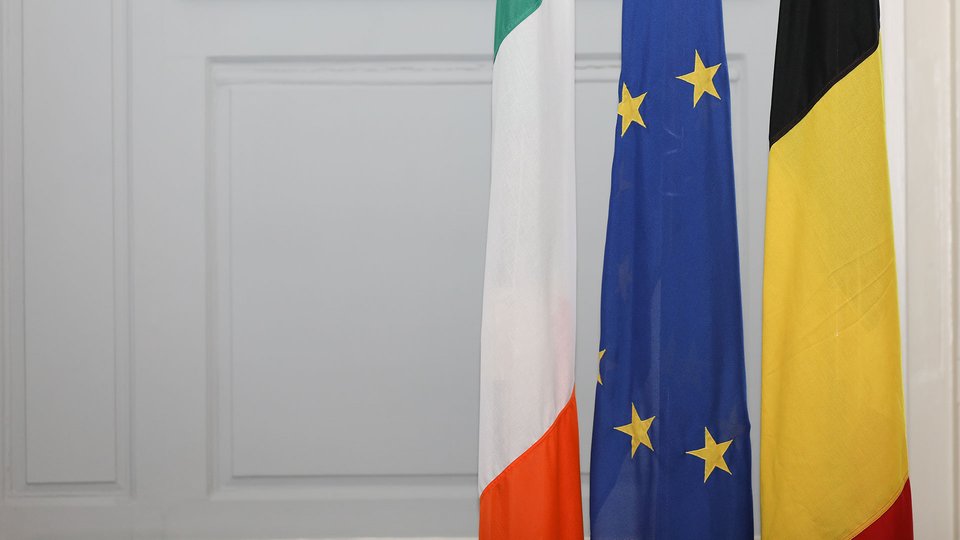 The Irish, European and Belgium flag