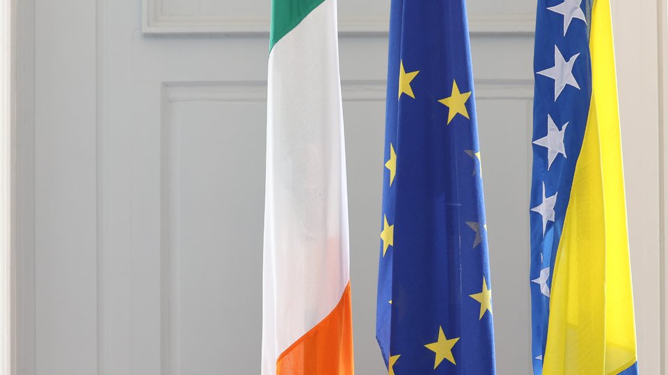 Irish, EU, and Bosnian flags