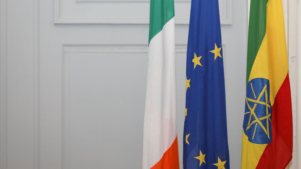 Irish, EU and Ethiopian flags