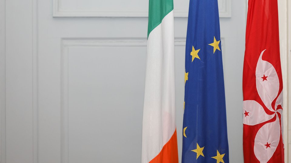 Irish, EU and Hong Kong flags.