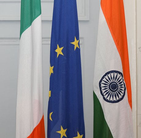 Irish, EU, and India national flags