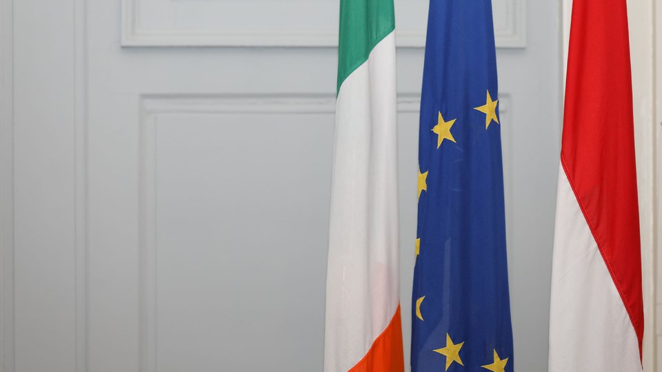 The Irish, EU and Indonesia flags