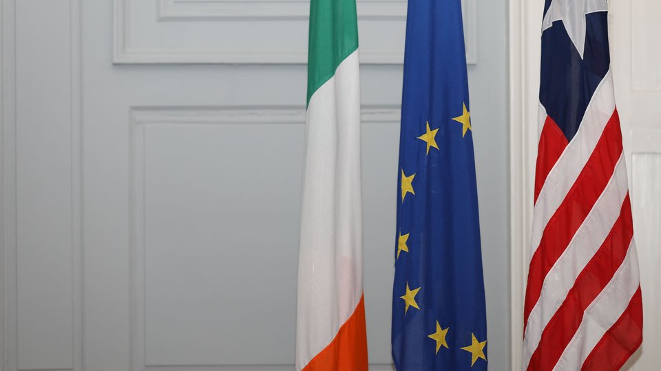 Irish, European and Liberian Flags
