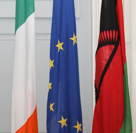 Irish, EU, and Malawi's national flags
