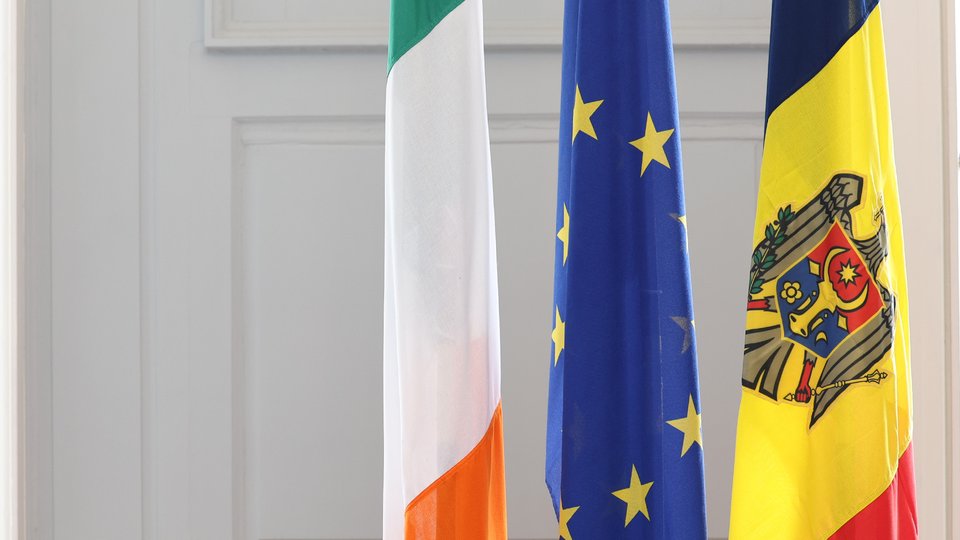 Irish, EU and Moldovan flags