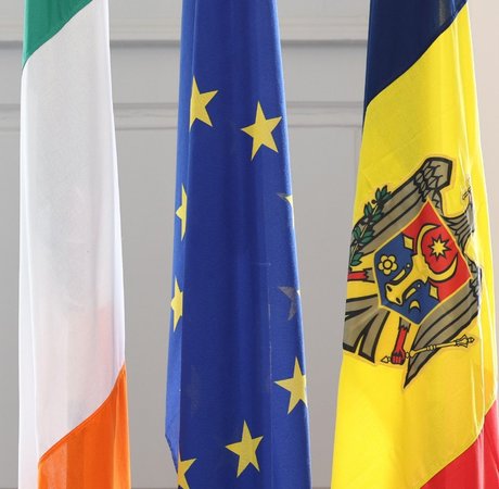Irish, EU and Moldovan Flags