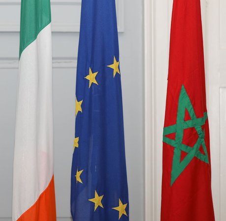 Irish, EU, and Moroccan national flags
