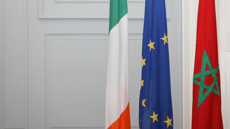 Irish, EU and Moroccan flags