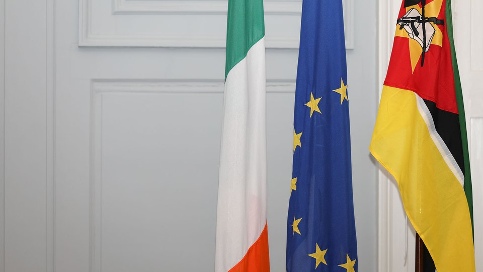 Irish, EU and Mozambique flags.