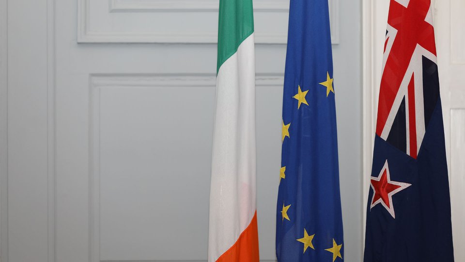 Irish, EU and New Zealand flags.