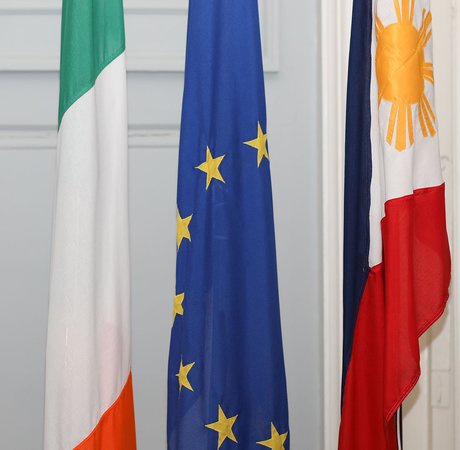 Irish, EU and Filipino national flags
