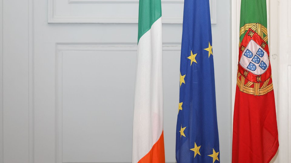 Irish, EU and Portuguese flags