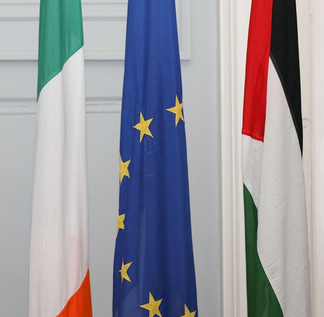 Irish, EU, and Palestinian national flags