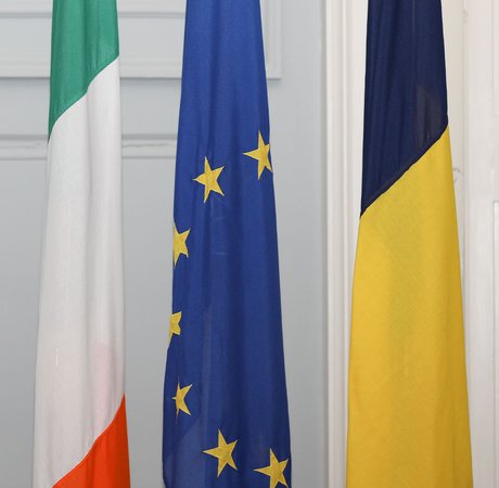 Irish, EU and Romania national flags
