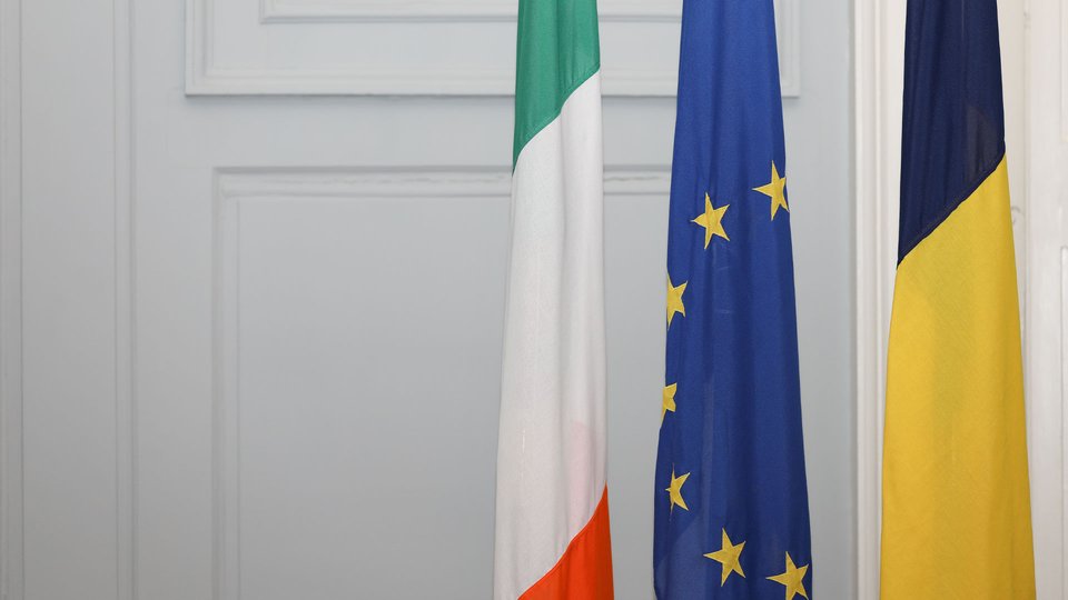 Irish, EU and Romanian Flags