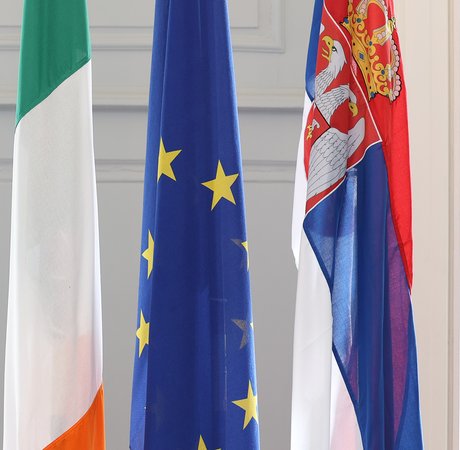 Irish, EU and Serbian Flags