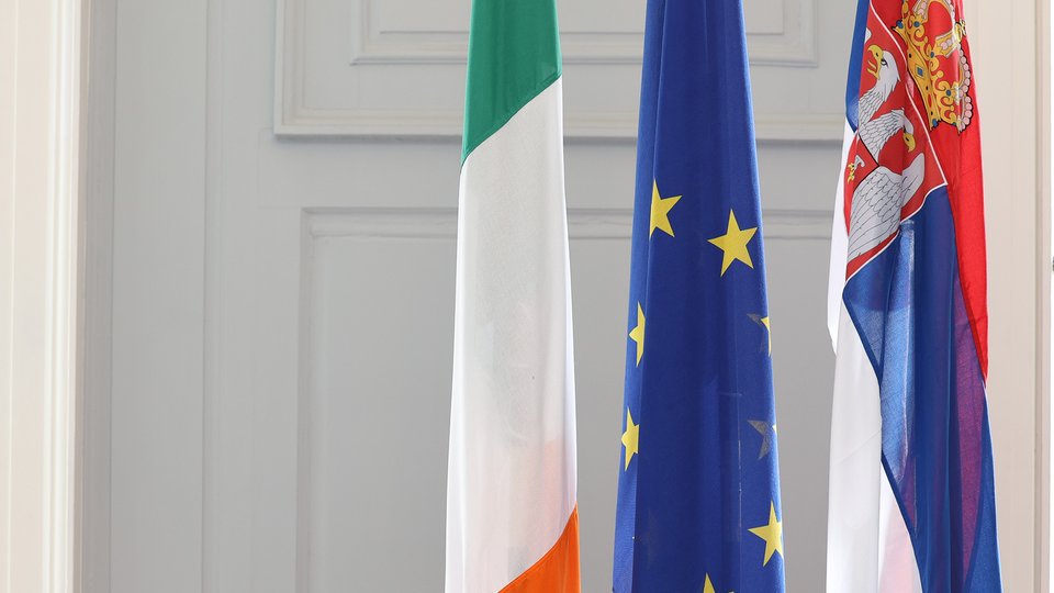 Irish, Eu and Serbian Flags