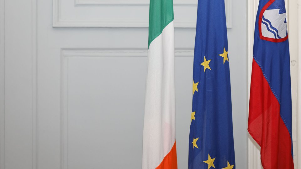 Irish, EU and Slovenian Flags