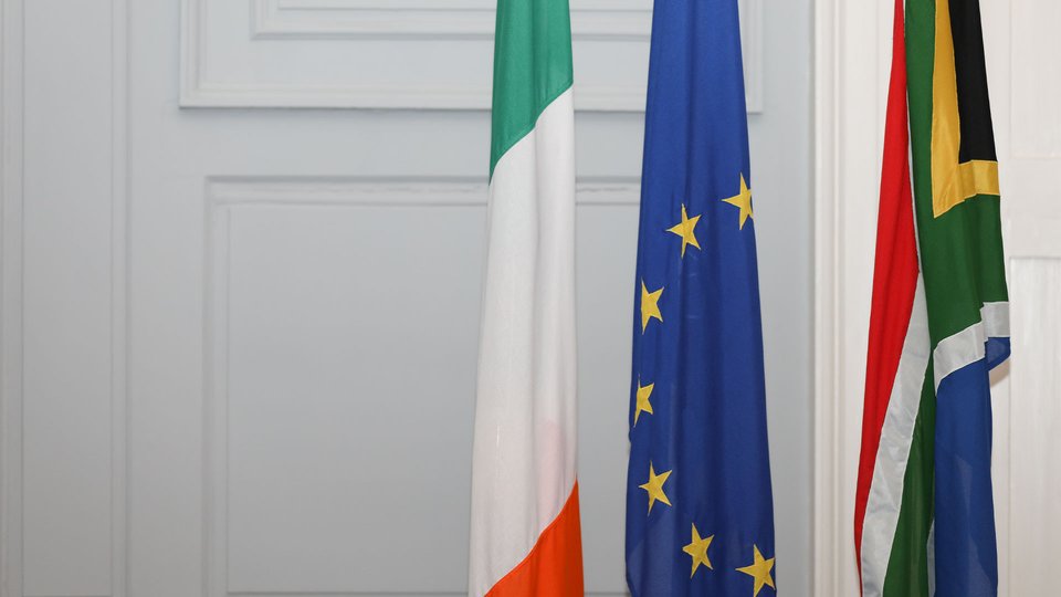 South African, European and Irish Flag from left to right