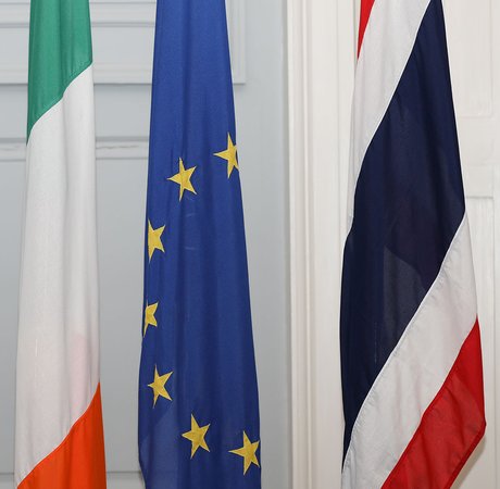 Irish, EU, and Thai national flags