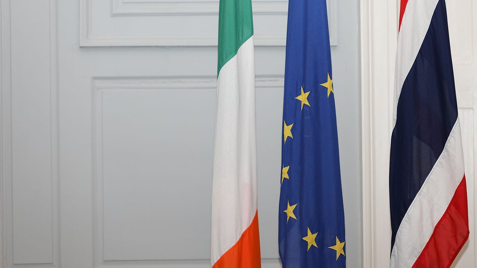 Irish, EU and Thai Flags