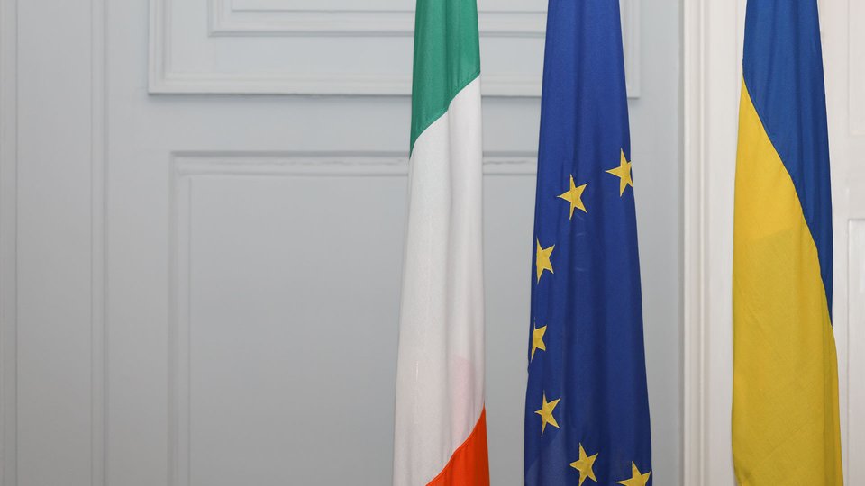 Irish, EU and Ukraine flags