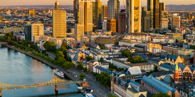 Skyline view of Frankfurt city at night