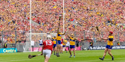 Players celebrate after Patrick Horgan scores a free to bring the game to extra-time