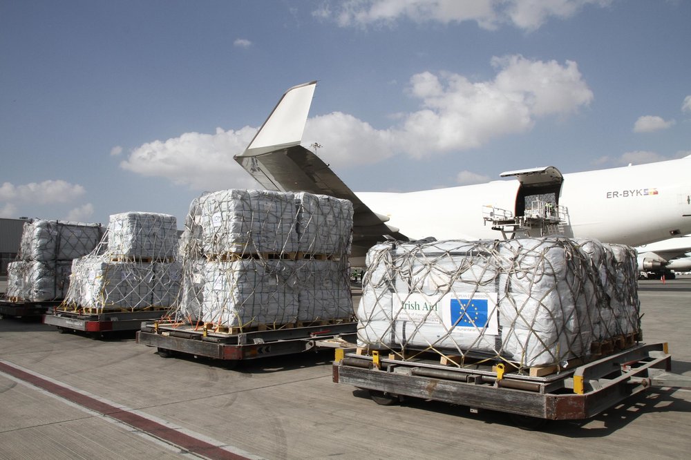 Aid being loaded onto a plane