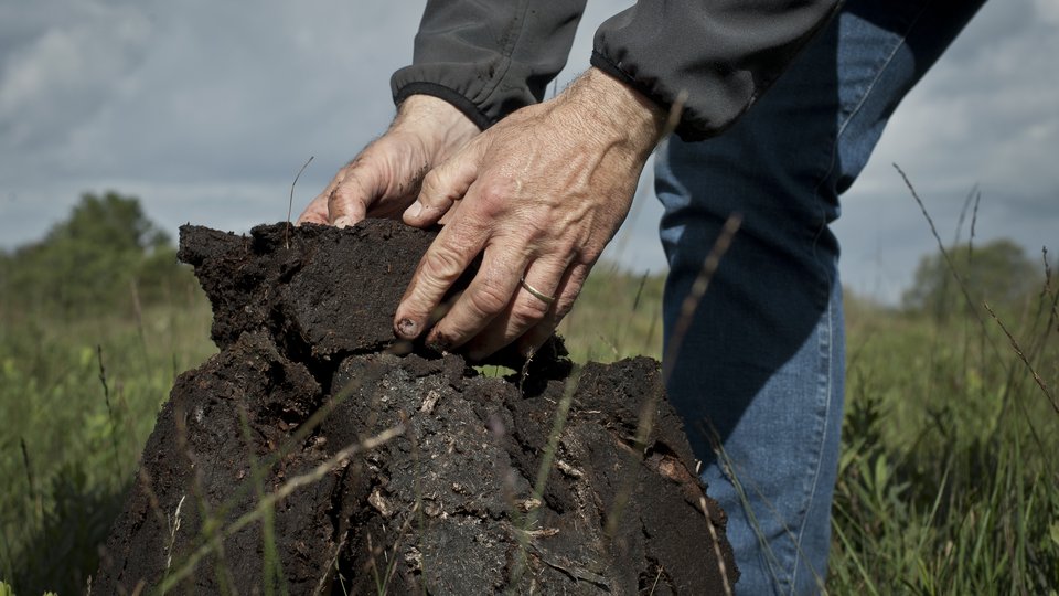Man laying turf down in block