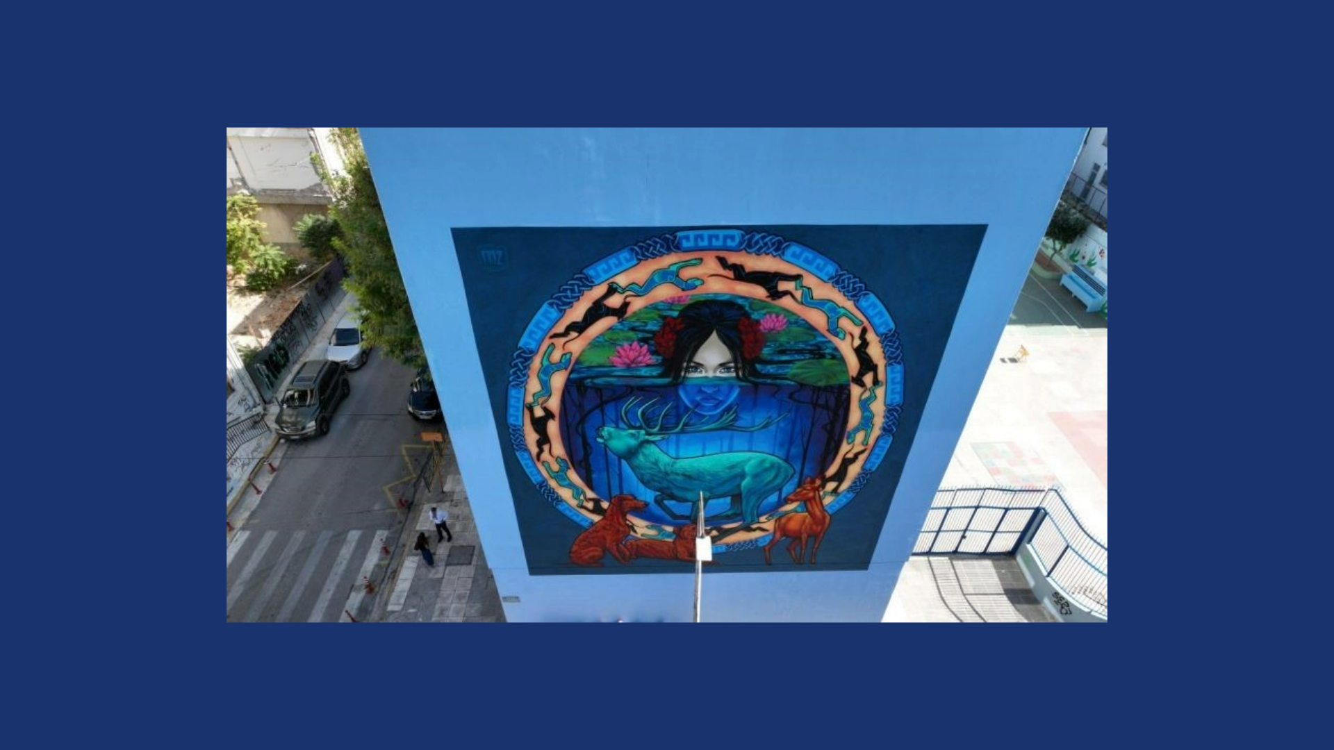 A mural by Friz celebrating 50 years of diplomatic relations, Athens
