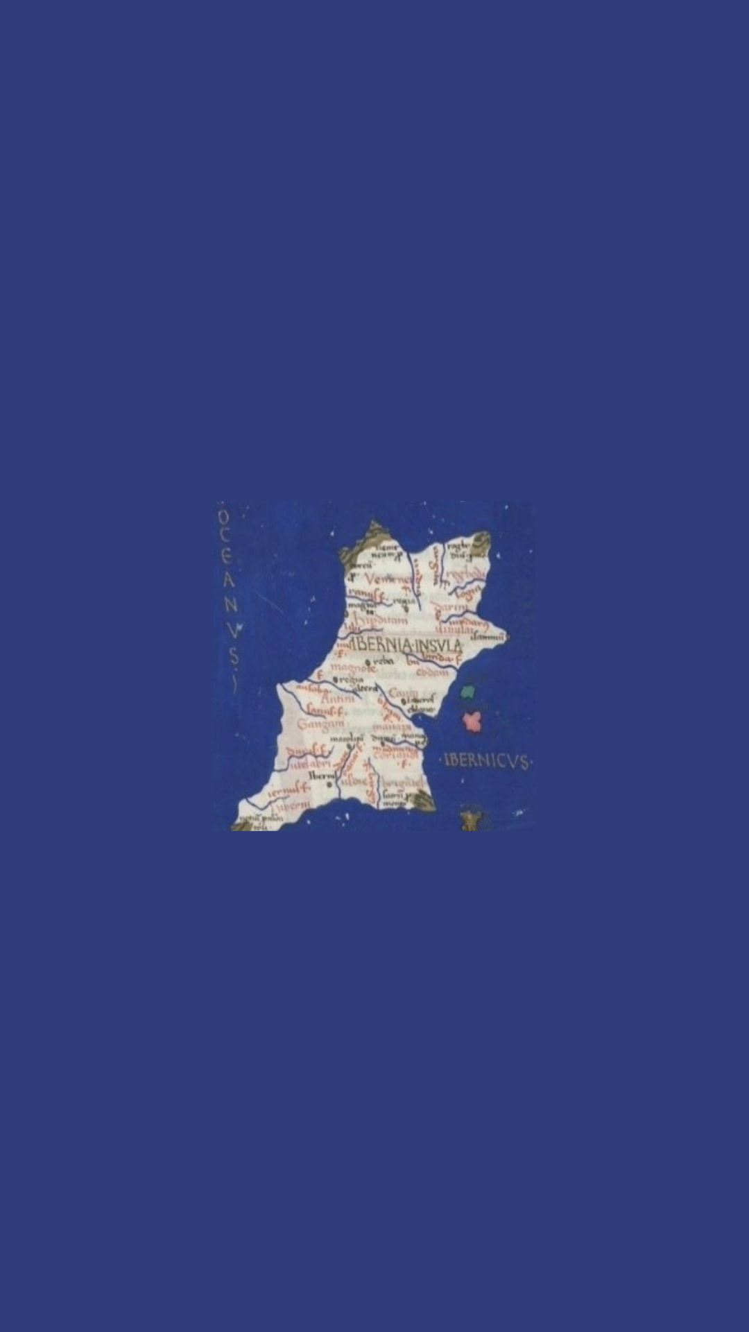Ptolemy's Map of Ireland on a blue background