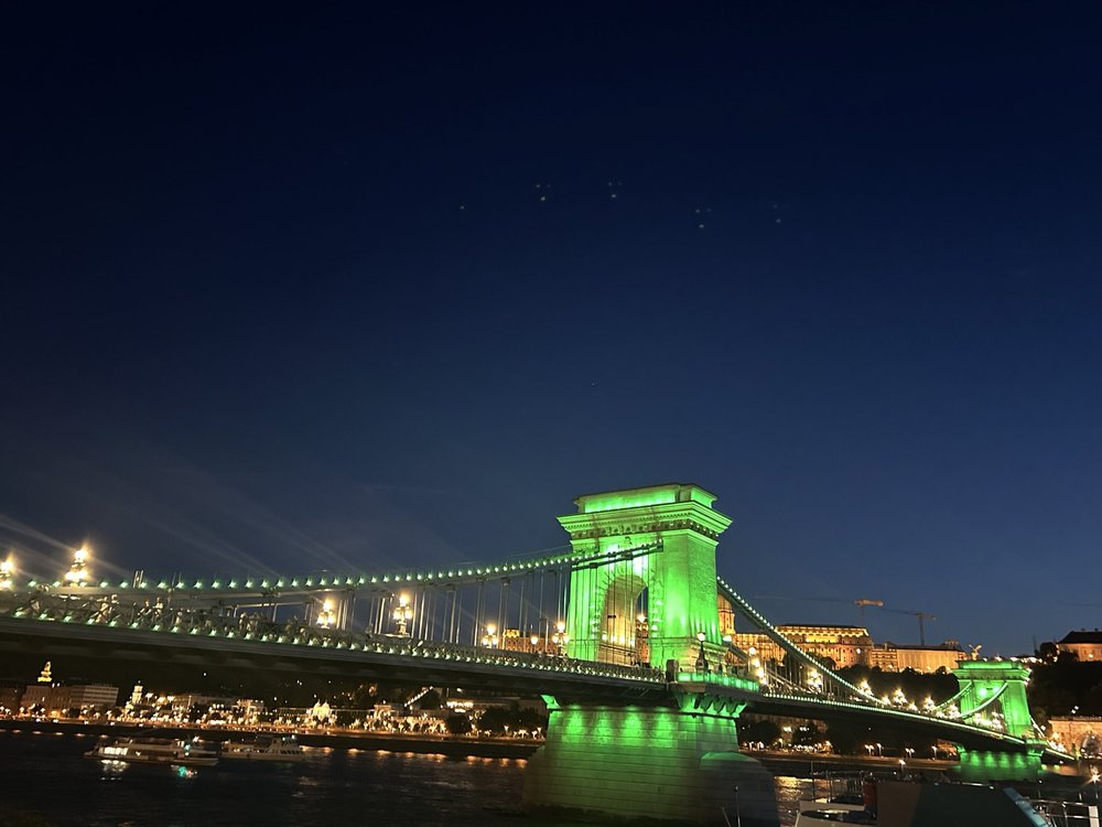 Budapest’s iconic Chain Bridge dressed in Green