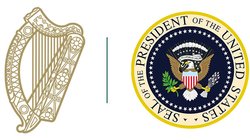 Gold Irish Government harp and US President Seal