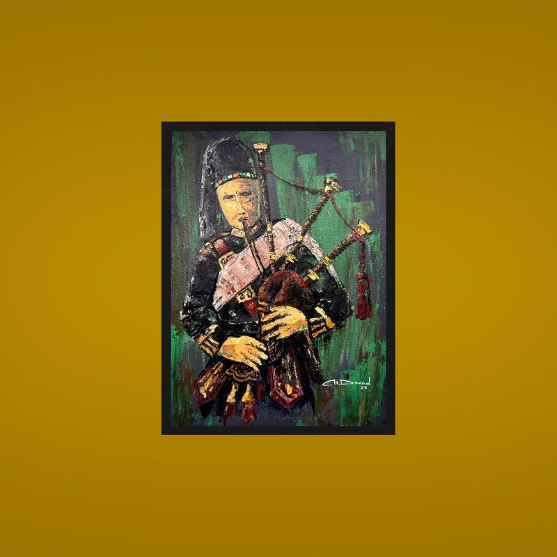 An artwork depicting the traditional music of the bagpipes