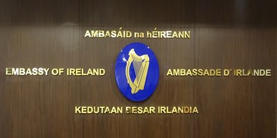 Embassy of Ireland sign at the entrance