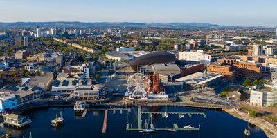 View of the skyline of Cardiff city.