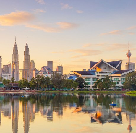 Skyline of Kuala Lumpur at sunrise.